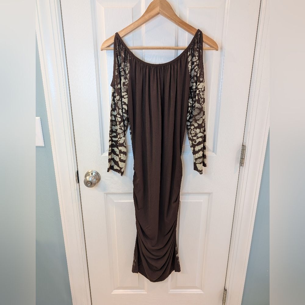 New Cache Tiger Graphic Print Bodycon Dress Cold Shoulder Medium - Picture 3 of 10